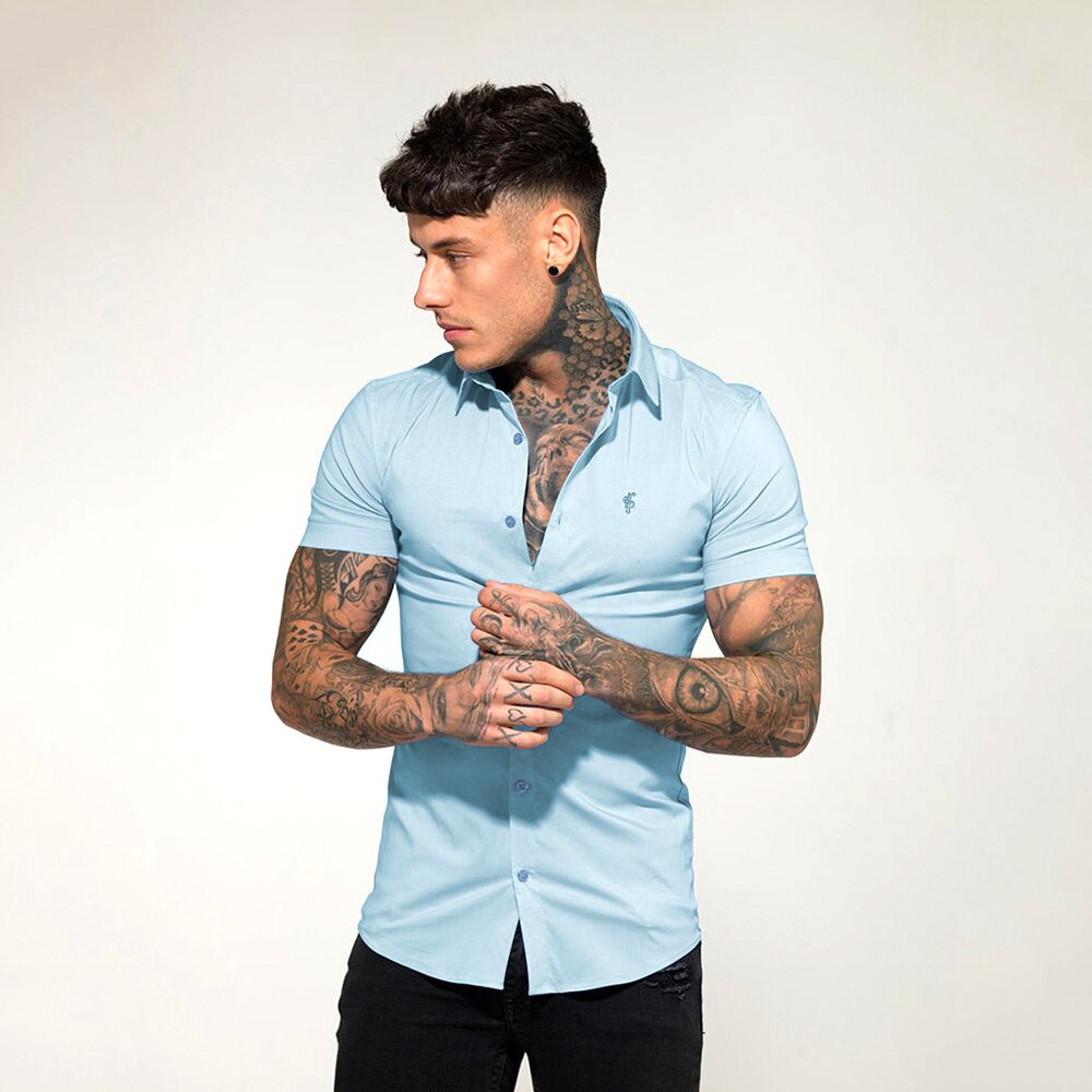 Zomer mannen Korte Mouwen Effen Europese Linnen Business Jurk Korte Mouw Casual Dress Shirt Turn-down kraag