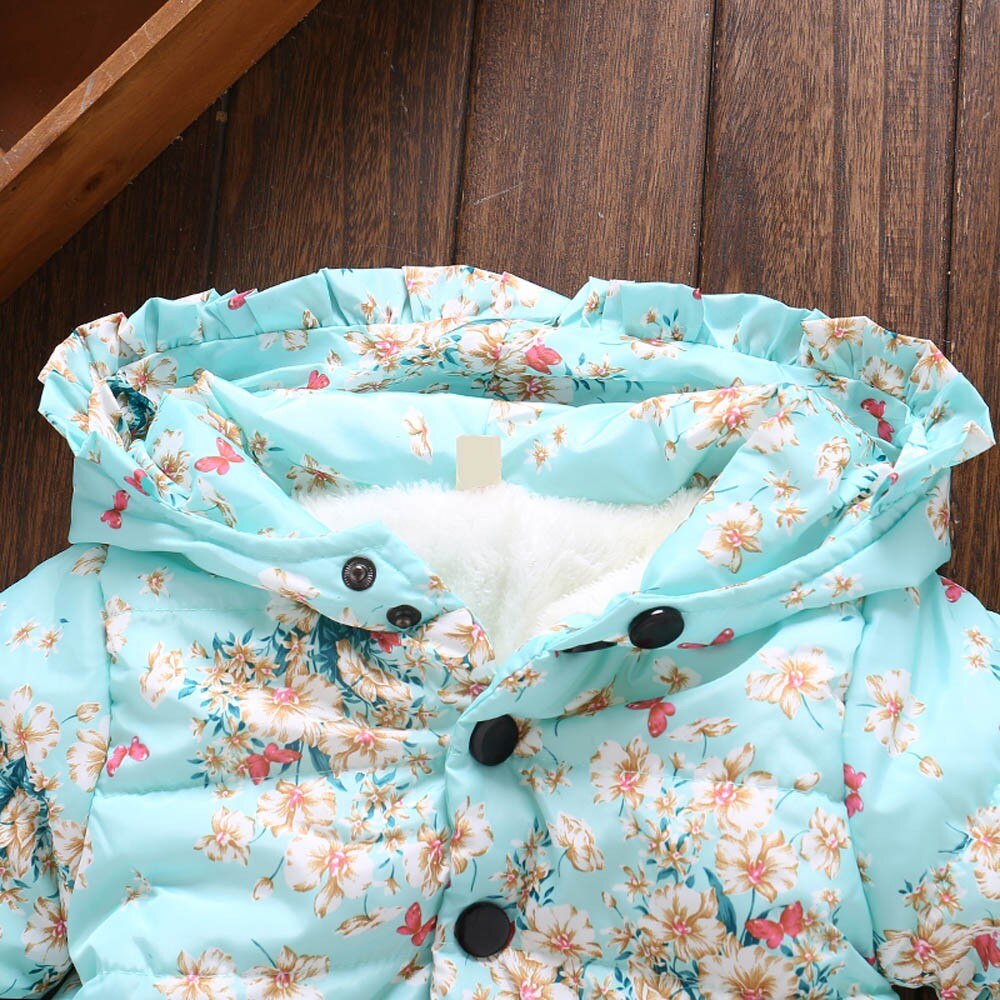 Toddler Baby Girl Boy Floral Print Winter Warm Jacket Hooded Windproof Coat baby girl winter clothes cotton baby boy clothing