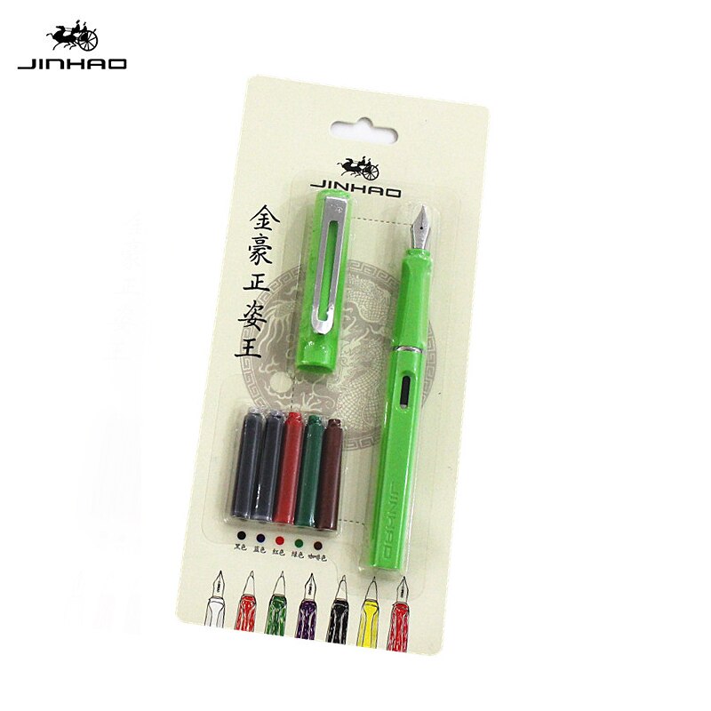 Pluma estilográfica JINHAO 599A, juego de bolígrafos de tinta correctora de postura de escritura de 0,5 Mm para útiles escolares para estudiantes, papelería: Apple green