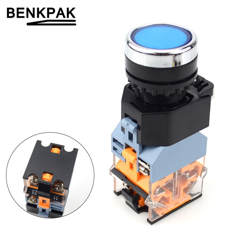 22mm Momentary Push Button Switch with Light 12V 24V 220V 380V LED Indicators: Blue / 380V