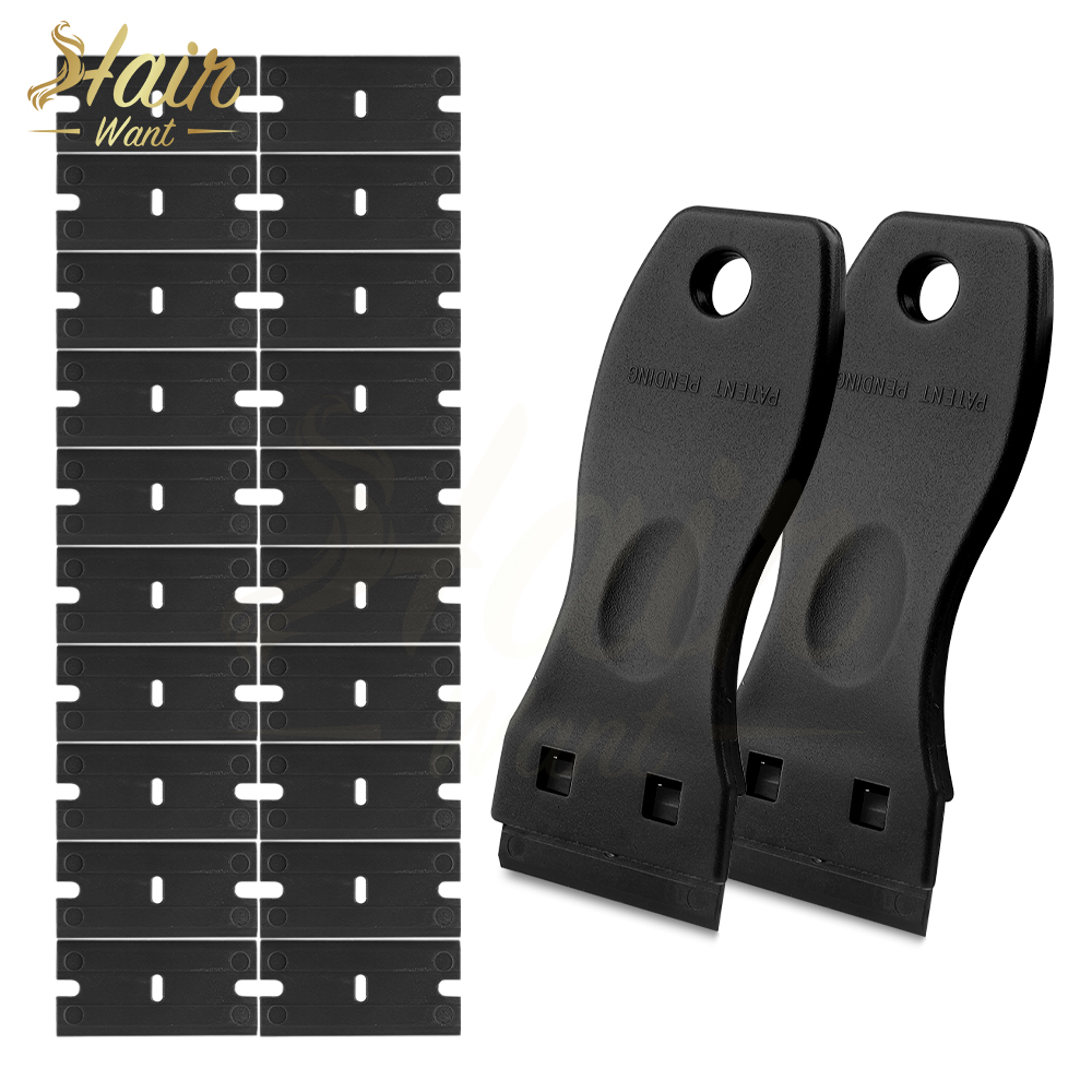 Hair Want Plastic Razor Scraper With 10pcs Double Edged Plastic Blades Hair Extension Tape Scraper Adhesive Tape in Remover: Red