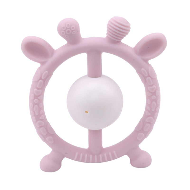 Sonajero mordedor de silicona para bebés de 0 a 12 meses, vara para Molar, diente sólido, agarre de mano, sonajero: Pink