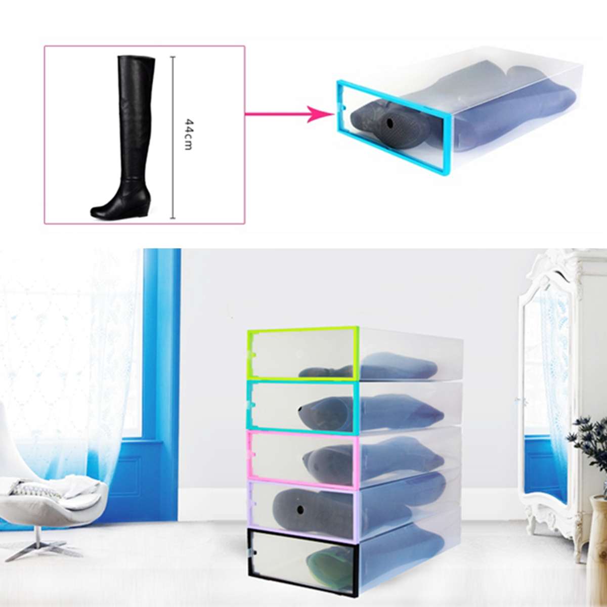 Boots Box Shoe Storage Box Case DIY Folding Shoe box Transparent Plastic Rectangle PP Organizer Thickened Holder