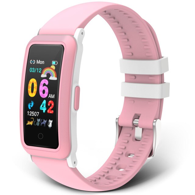 BingoFit FT907 Kids Smart Wristbands Waterproof IP68 Heart Rate Blood Pressure Tracker Sports SmartWatch Take Medicine Reminder: Pink