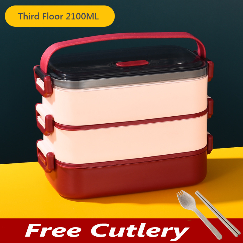 Portable Lunch Box Multilayer Stainless Steel Bento Box For Kids Office Worker Japanese Snacks Food Storage Containers Meal Prep: Three Floors Red