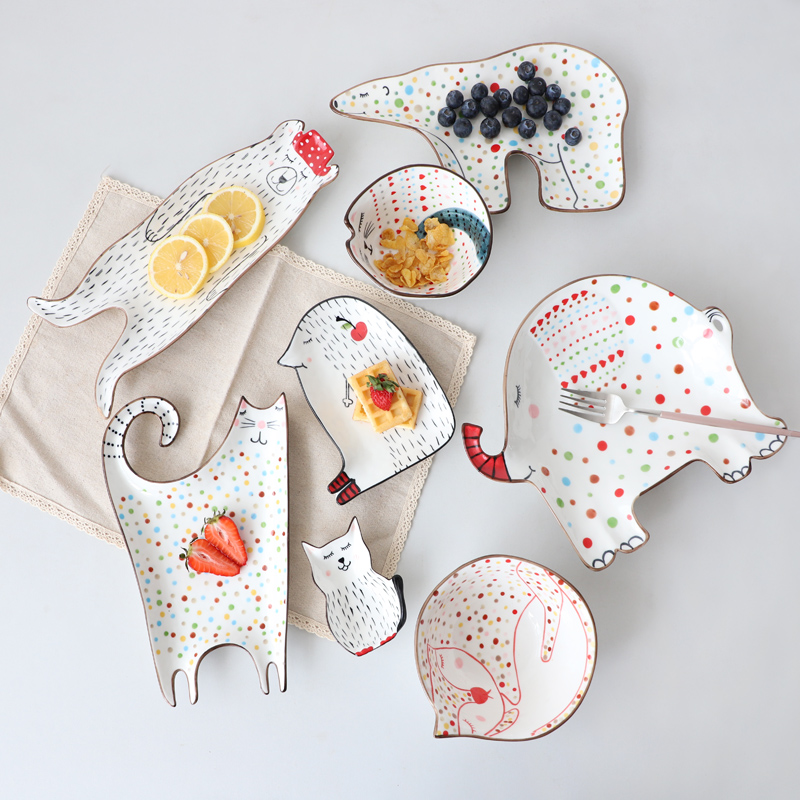 Ceramic Plate Children'S Breakfast Tableware Set Cartoon Animal Dessert Fruit Snack Plate Kitchen Children's Enlightenment