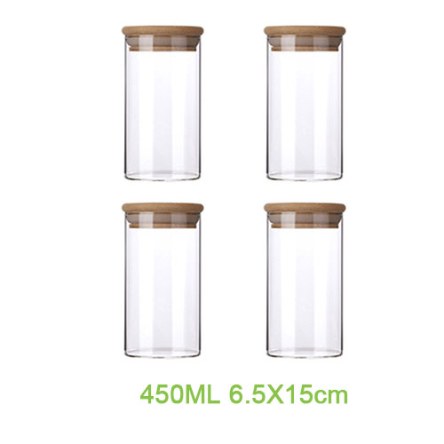 Multi-specifikation glas opbevaring flasker krukker med bambus låg te kaffebønner slik krukke glas boks beholder køkken kan: 450ml 6.5 x 15cm 4 stk