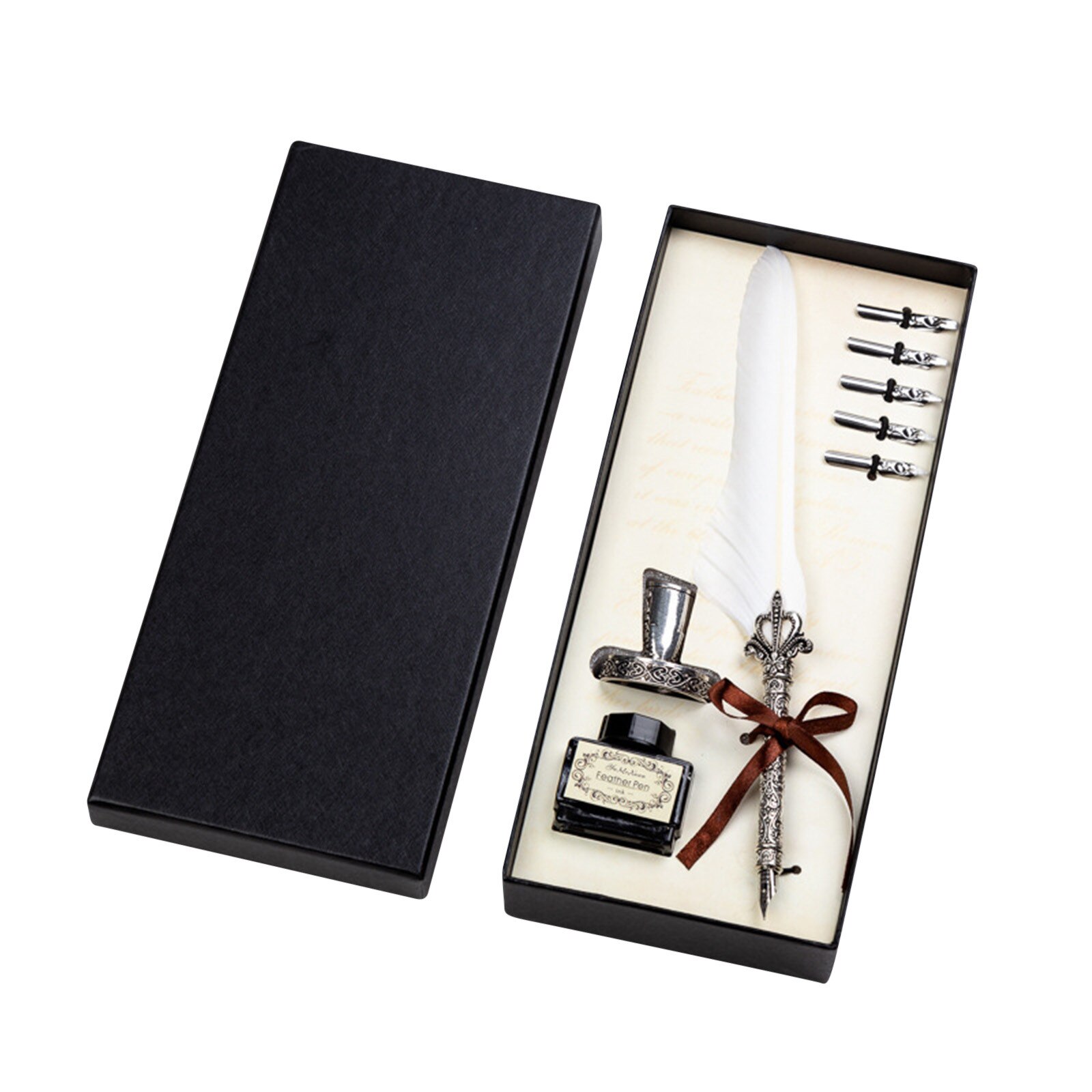 Retro Vintage Calligraphy Feather Dip Pen Writing Ink Set Stationery Quill Fountain Pens Vintage Pen #N4: White 