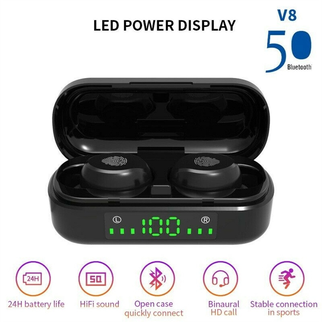 V8 Bluetooth 5.0 Headset TWS Wireless Earphones Mi... – Grandado