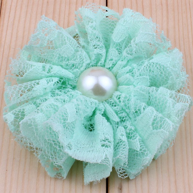 5 teile/los 7 cm 15 farben Ausgefranste Mesh Spitze Blumen Mit Perle Für Haar Zubehör Shabby Künstliche Stoff Blumen Für stirnbänder: Silber