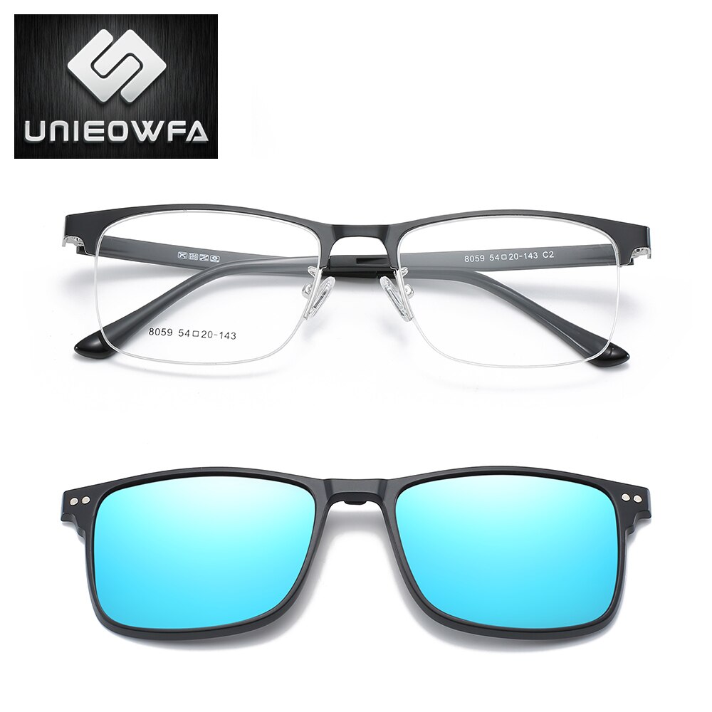 Imán Clip en gafas hombres marco Clip polarizado gafas de sol de hombres prescripción óptico montura de gafas miopía grado gafas: C4 Blue Mirror