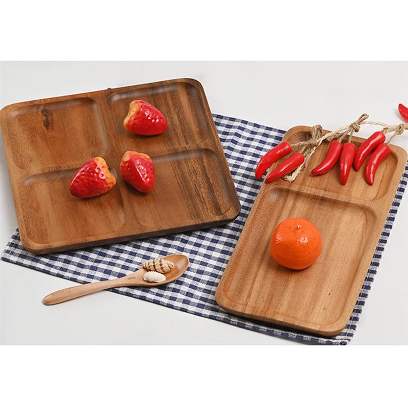 1 pc frugttallerken snack tallerken special tallerkener snack fad miljøvenlig serveringsbakke delt tallerken træ snack skillevæg brun