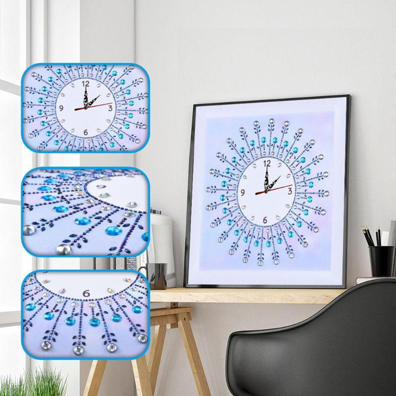 Diy Speciale Vormige Diamant Schilderij Zon Bloem Wandklok Ambachtelijke Home Decor Kruissteek Borduren