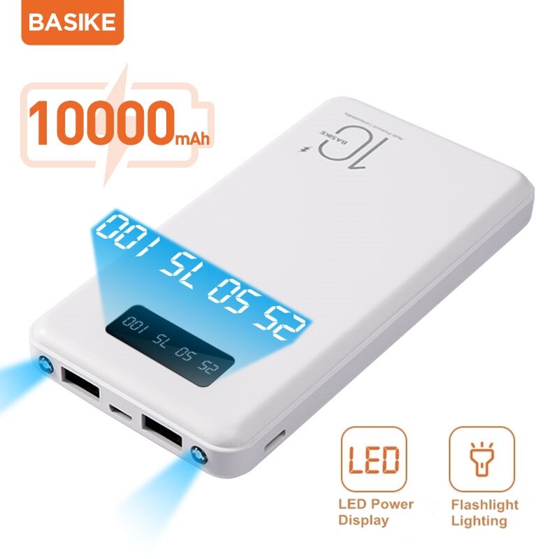 BASIKE-batería externa portátil PT69P para móvil, Powerbank de repuesto con pantalla LED de 10000mAh, para Huawei y Xiaomi: White