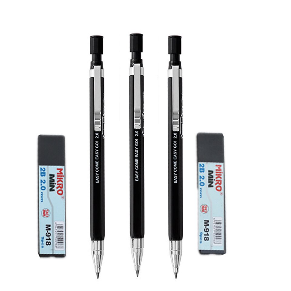 3 st/lot automatisk penna 2.0mm 2b söta mekaniska plastpennor ritning för barn skolkontorsmaterial skicka 2 blyertspennor: 3 svarta  -2 refill