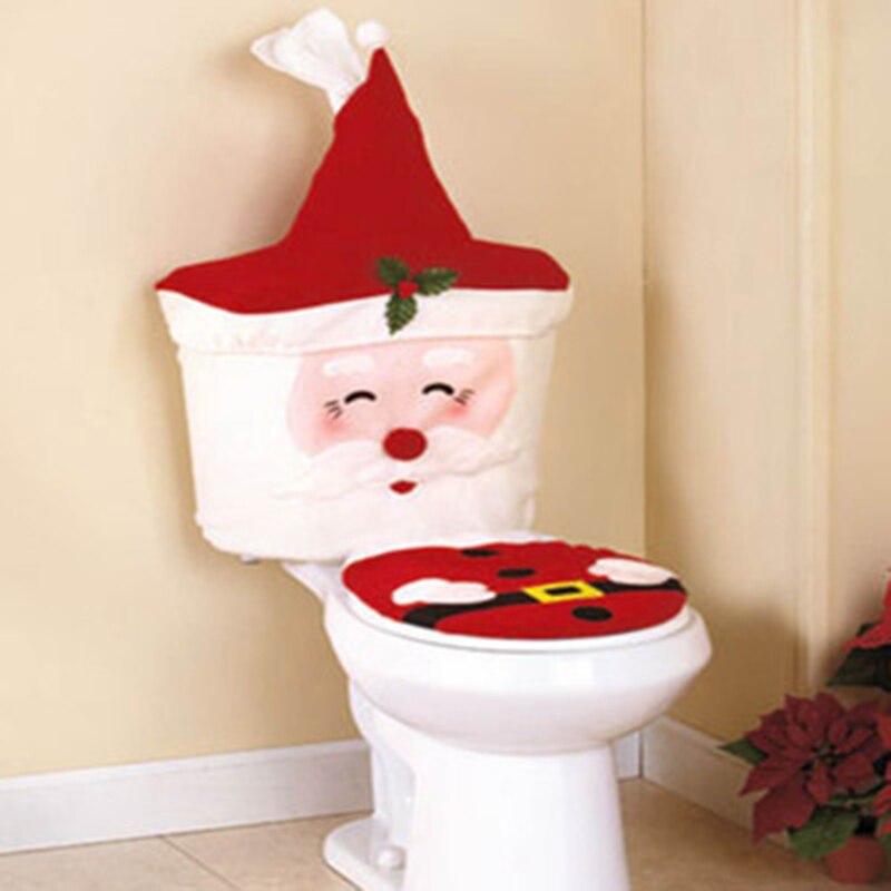 1Set Kerst Decoraties Voor Huis Navidad Kerstversiering Badkamer/Wc Rode Kerstman Toilet Seat Cover En tapijt