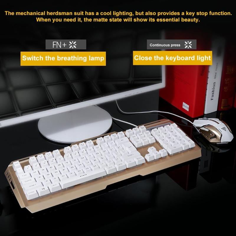 Mechanical Keyboard 104 keys Backlight Wired Gaming Keyboard Mouse Set 4000DPI Durable USB Keyboards Mice Combos for Laptop PC