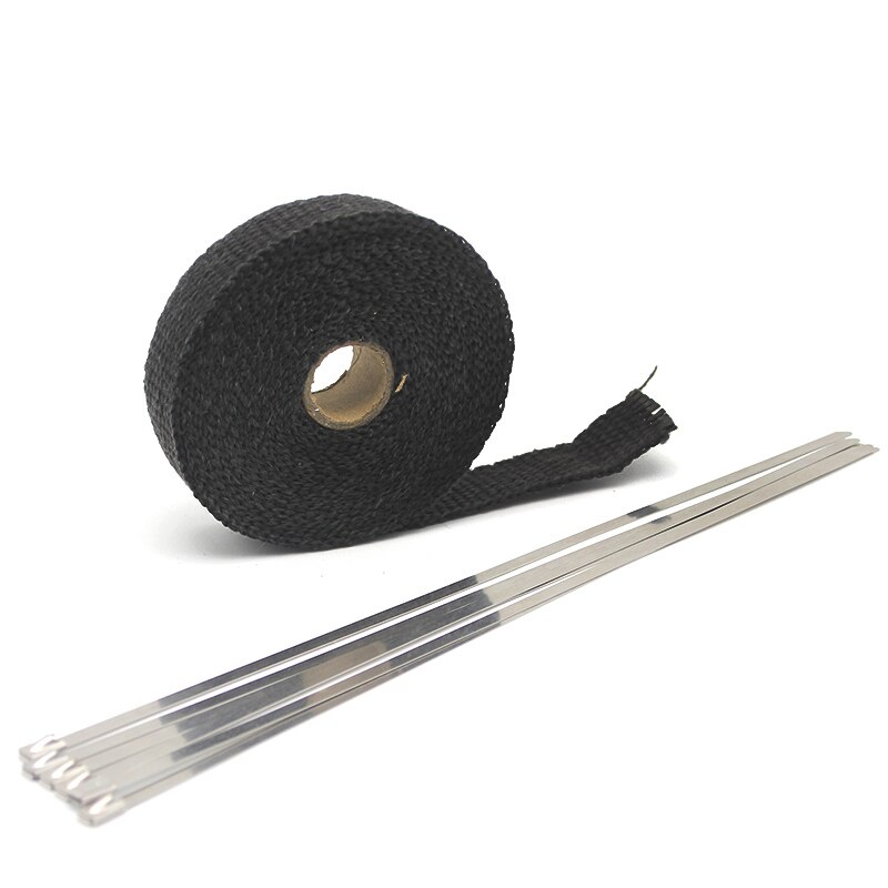 ZSDTRP 15m Titanium Temp Exhaust Heat Wrap 3 Colors Heater Resistant Downpipe Ties Car Motorcycle Tape Replacement: 25mm 15M Black