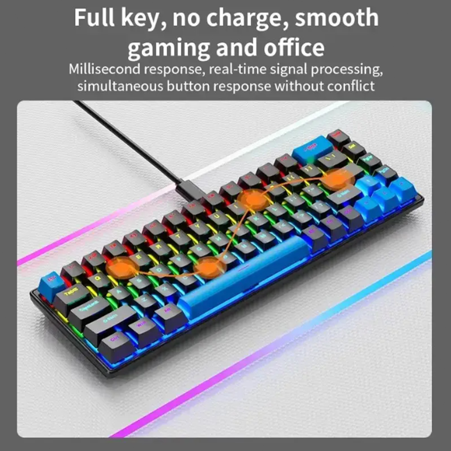 68 Keys Mechanical Keyboard RGB Backlight Wired Gaming Keyboard Ergonomic Swappable Keyboard for Win/Mac/PC Office Computer