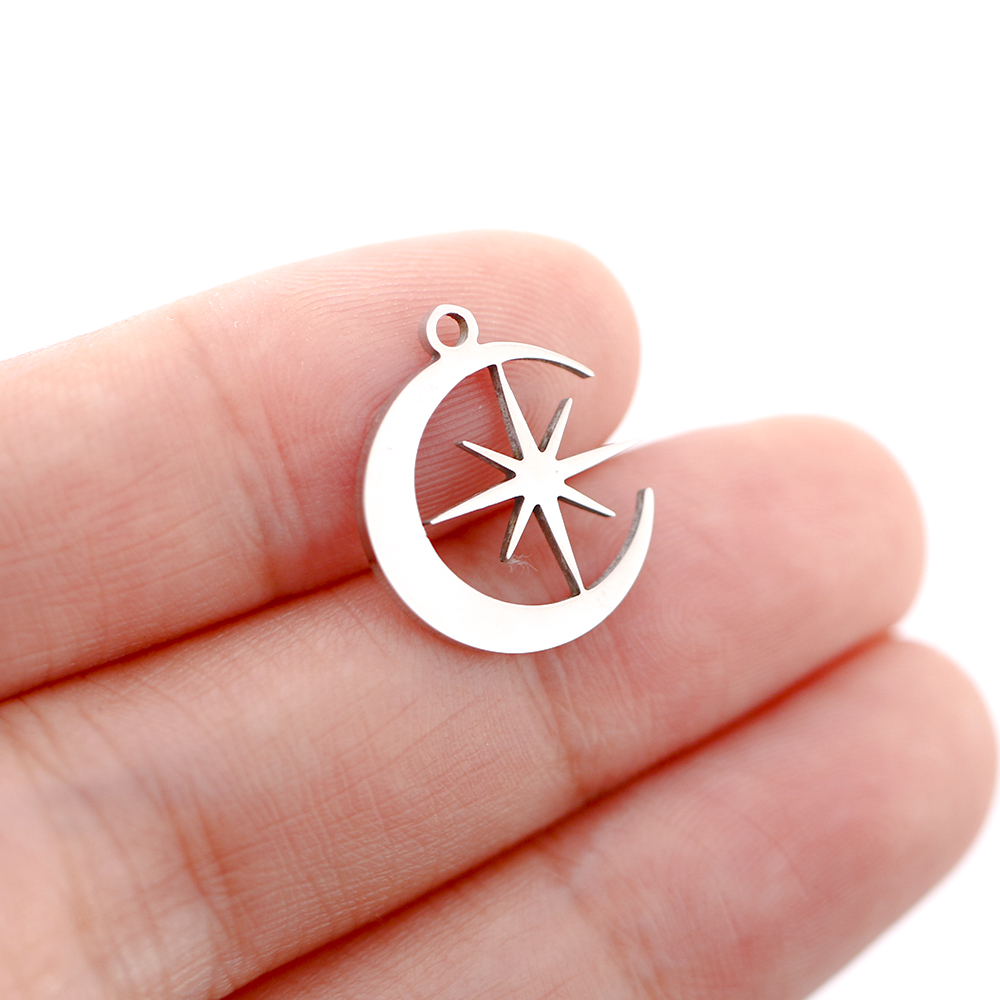 5 unids/lote de colgantes de acero inoxidable con forma de luna/sol/estrella para pulsera, collar, accesorios para hacer joyas DIY hechos a mano