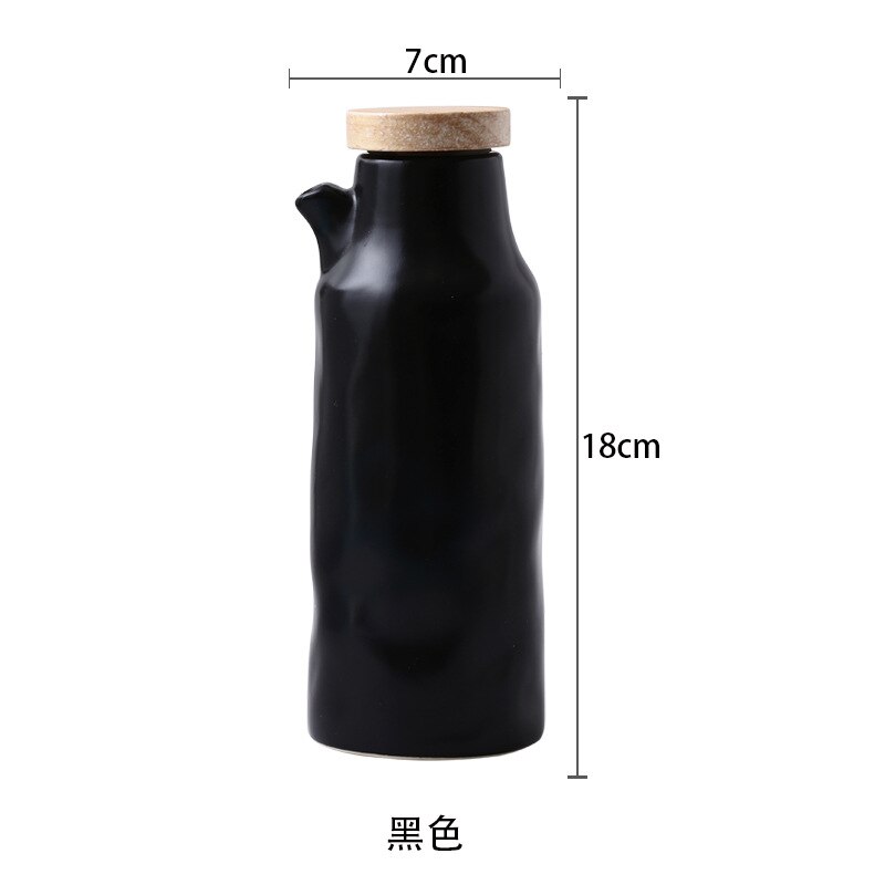 White Black Ceramic Oil Pot Household Leak-proof Oil &amp; Vinegar Pots Porcelain Kitchen Soy Sauce Pot Oil Tank Seasoning Bottle: black