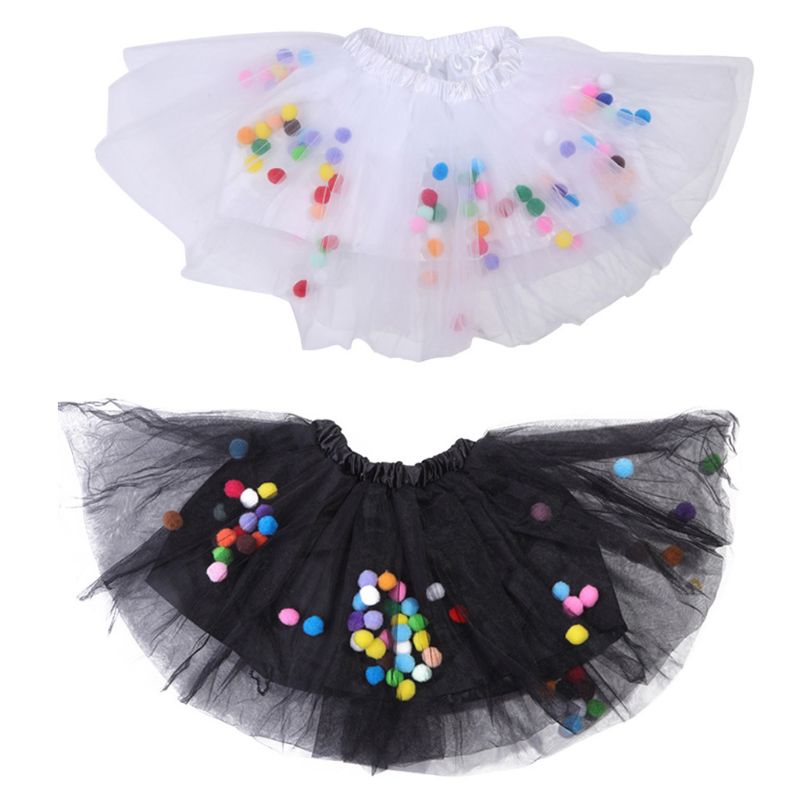 Maluch dzieci dziewczyny balet spódniczka tutu robić tańca z tęcza Pom Pom ptyś kulki księżniczka warstwowe tiul puszysta warstwowa spódnica