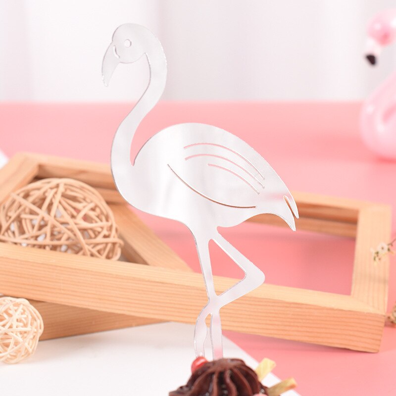 Pink Flamingo Cake Topper Acrylic Cake Flags Birthday Kids Favors Cake Decoration Cupcake Topper for Wedding Dessert Table Decor