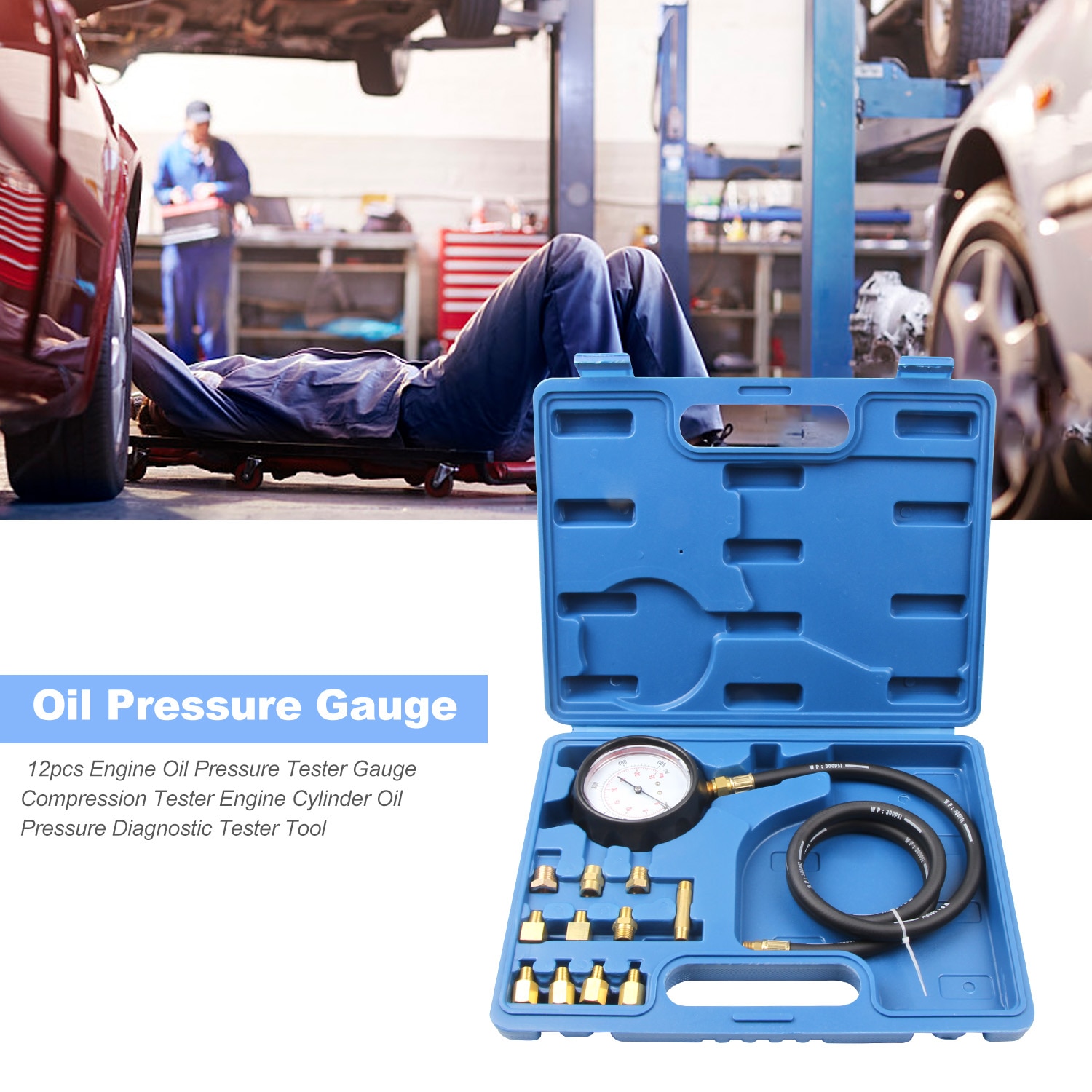 12pcs Engine Oil Pressure Tester Gauge Compression Tester Engine Cylinder Oil Pressure Diagnostic Tester Tool