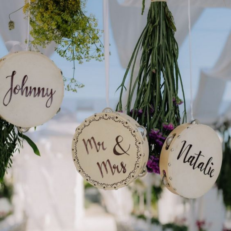 6-24 SZT. Tamburyn Ślubny DIY Upominki Ślubne Rustykalne Dzwonki Dębowe Metalowe brzęk Perkusja Prezent dla Gości 4/6 Cali