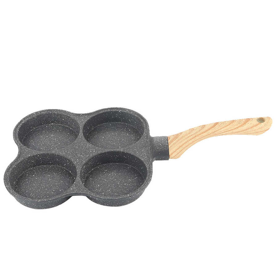 Omelet Pan 4 Hole Omelet Pan Non Stick Frying Pans Breakfast Pancake Maker for Induction Cooker Gas Stove Wooden handle