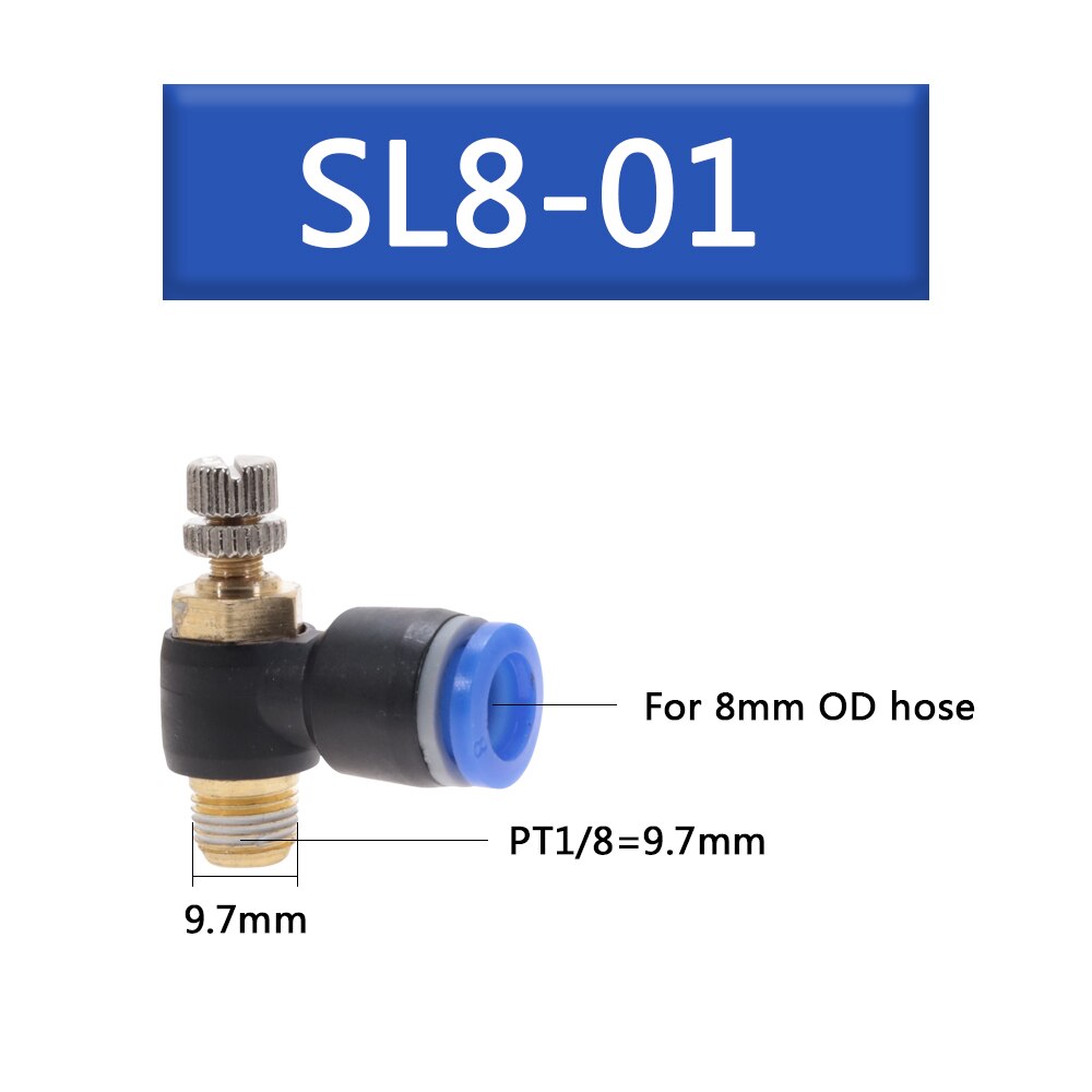 SL 4 6 8 10 12mm Fast connection Pneumatic Fitting M5" 1/8" 1/4" 3/8" 1/2 air speed Regulating valve throttle valve: SL8-01