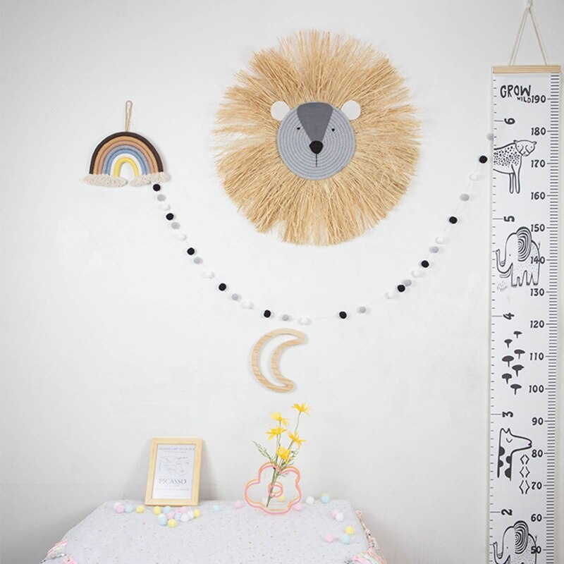 Cartoon Lion Hanging Decorations Cotton Thread Weaving Animal Head Wall Ornament R2JF