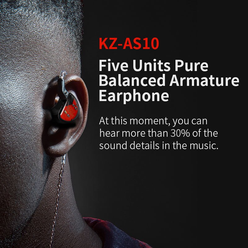 KZ As10 5BA+5BA For Phones And Music Noise Cancelling Sports Dynamic Hybrid 5 Balanced Armature Driver Monitor Earphone