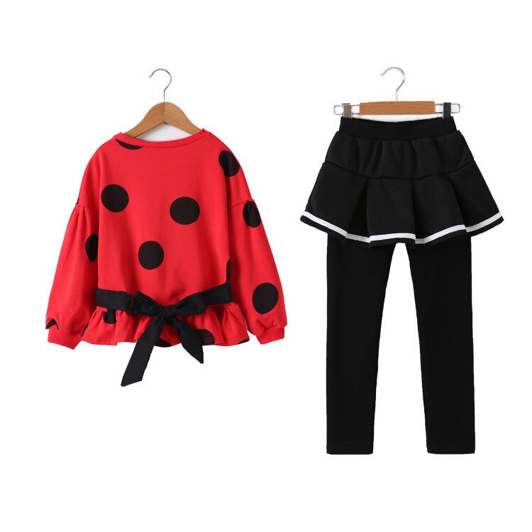 Mädchen Kleidung Langarm Punkt Shirt + Felsen Hosen 2Stck Mädchen Kind Kleidung einstellen Herbst Frühling freundlicher Schule Kleidung 6 8 10 jahr: verrotten / 11