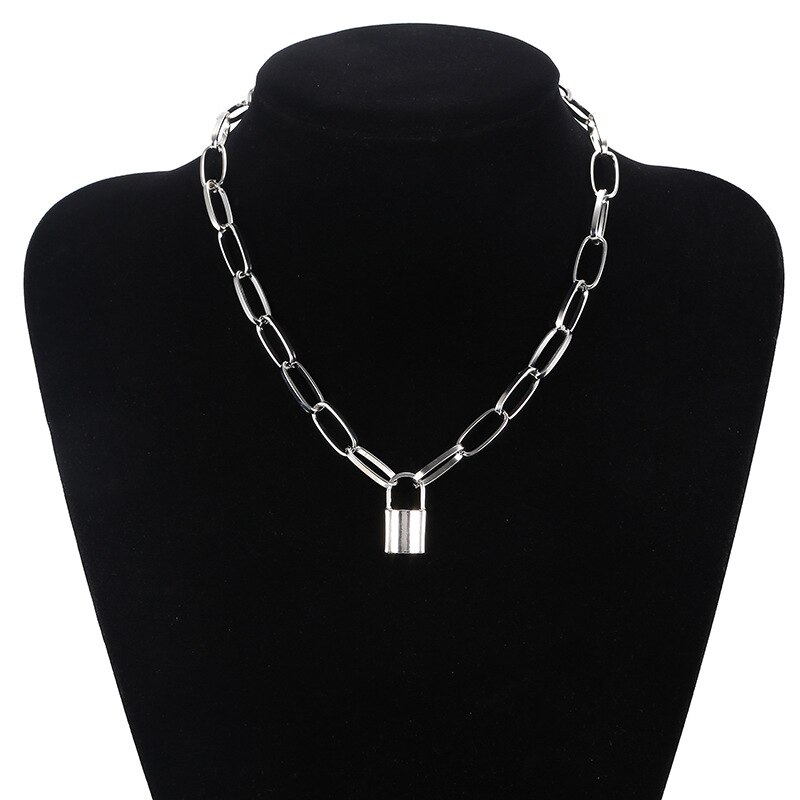 Personalidade retro geométrica senhoras colar camisola corrente simples forma de bloqueio selvagem temperamento clavícula corrente: silver