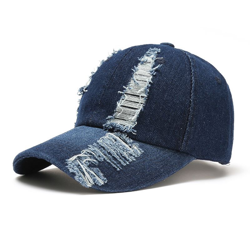 Bonés de beisebol feminino rasgado buraco destruído denim algodão chapéus juventude legal hip hop snapback chapéu de sol outono rua masculina: dark blue