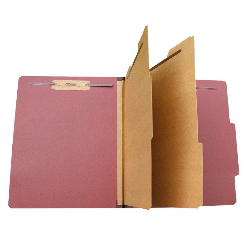 Pressboard Classification File Folder with Prong Fasteners, 2 Dividers, 2" Tyvek Expansion, Letter Size, Red, 10pcs per Box