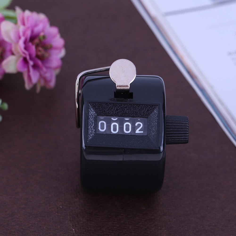 4 Cijferig Nummer Tellers Hand Vinger Mechanische Handmatige Tellen Tally Clicker Timer Outdoor Sport Golf Voetbal Teller Sleutelhanger: Black