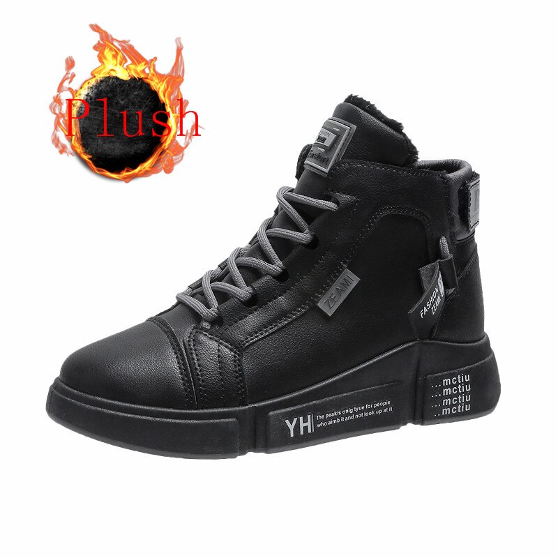 Leather Women's Sport Shoes Warm High Top Women Sneakers Comfort Platform Ladies Running Shoes Lace Up Woman Sports Shoes B58: Black / 7