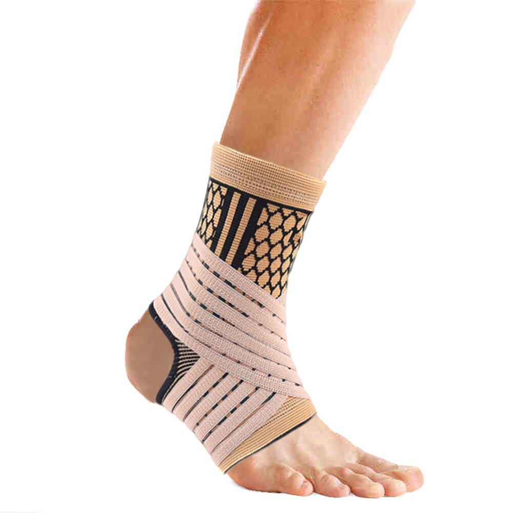 High Elastic Compression Ankle Bandage Brace Support for Sports Basketball Soccer SAL99: Beige