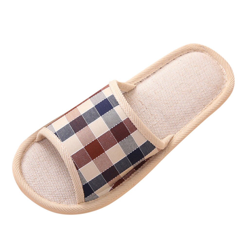 Slippers Unisex Bathroom Slippers Summer Flip Flops Men Couple Gingham Beach Sandals Indoor Home Slippers #3: Brown / 42