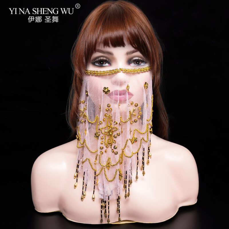 Bellydance Face Veil Women Indian Belly Dance Face Veil Tribal Belly Dance Veils For 9 Colors Available: Plum flower Pink