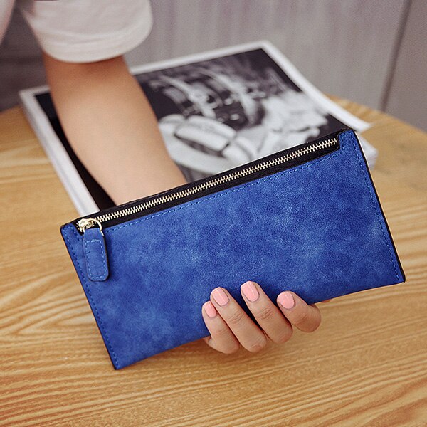 Mara's Dream Korean Version Of The Women's Coin Purse Card Bag Frosted Leather Long Wallet Explosion Models Solid Color: A Blue