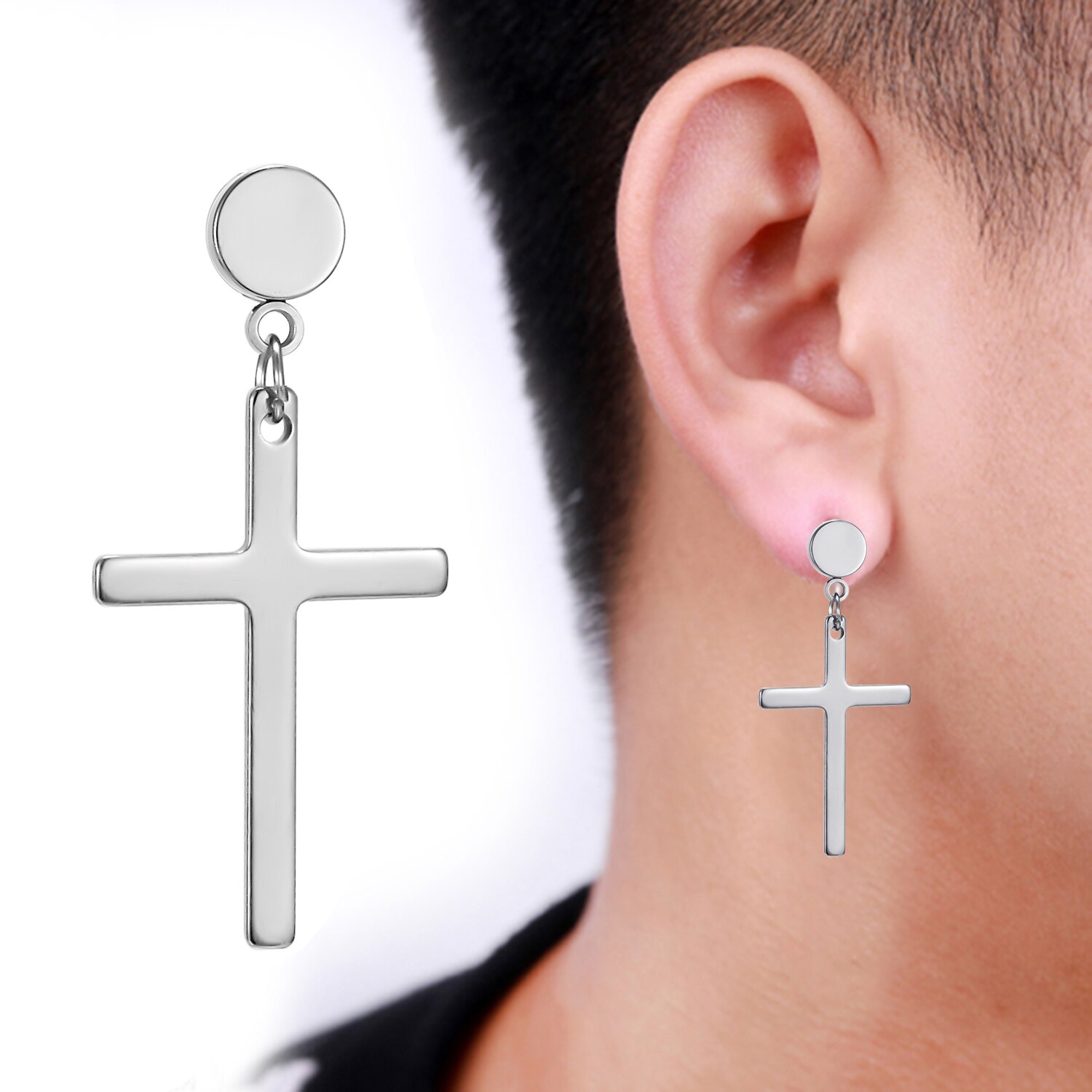 Pendientes de acero inoxidable con forma de constelación para hombre, joyería para Piercing, Aries, Leo, novedad: Cross