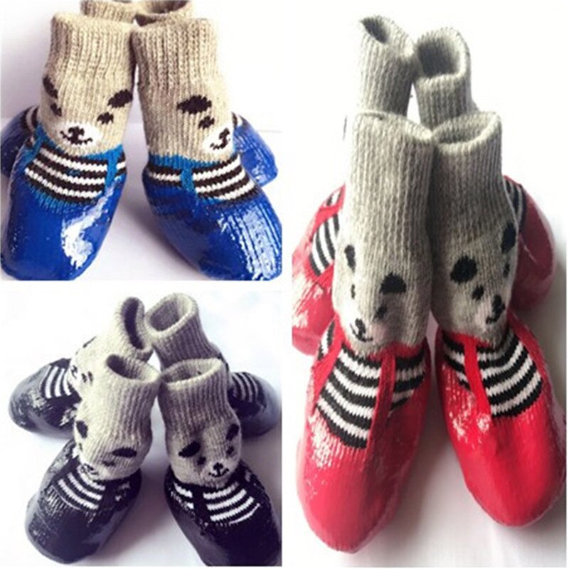 4pcs Dog Socks Winter Warm Anti-Slip Waterproof Pet Socks Small Cat Knit Cover Foot Paw Protector Booties Shoes Accessories