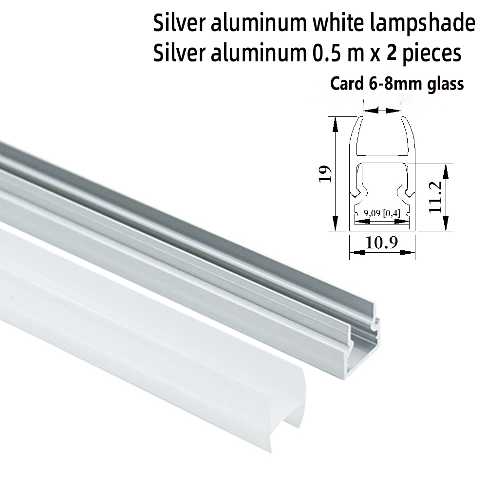 10*20mm 2pcs 0.5m Aluminium Profile LED Strip Light for Glass Cabinet Shelf Aluminum Channel Holder with Transparent Cover: Default Title