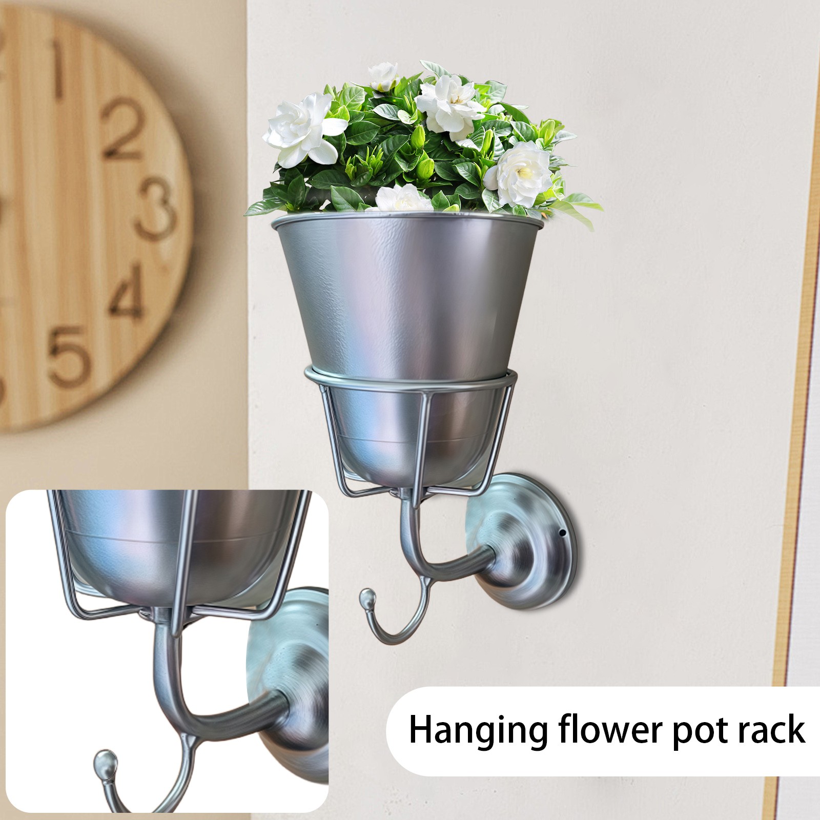 Metal Wall-mounted Hook Flower Pot Rack Stainless Steel Vintage Porch Balcony Wall Hanging Plant Holder Decoration