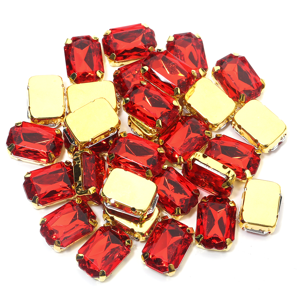 30 stuks 10 x 14mm rechthoekige kristallen glazen strass-steentjes, handgenaaide acryl strass-steentjes met gouden klauw voor kledingaccessoires: Beige