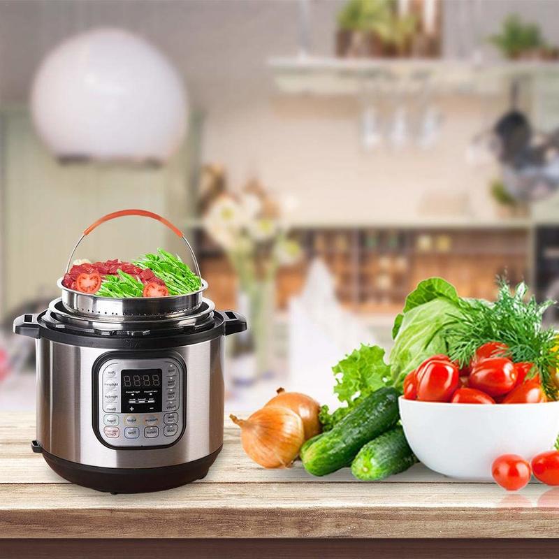 Køkken 304 rustfri stål steamer indsats kurv damper til 6 quart trykkoger med silikone dækket håndtag