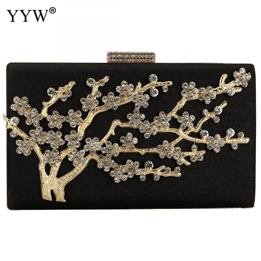 De Cadeia curta Bolsa Teste Padrão Da Árvore de Diamantes Festa À Noite Noite Saco de Embreagem Das Mulheres do Sexo Feminino bolsa de Ombro Bolsa de Cadeia Longa De Ouro Bolso Mujer: black